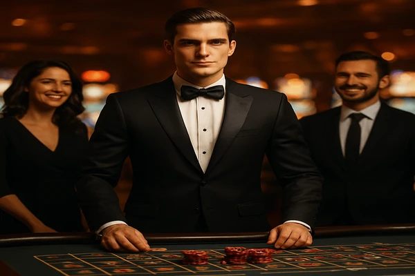 আলোয় ভরা রঙিন স্লট মেশিনসহ গেমিং পরিবেশ