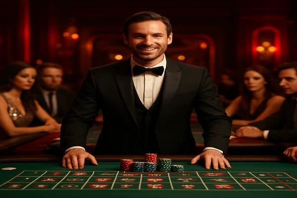 একজন পুরুষ অনলাইন গেমে জয়লাভের আনন্দ উদযাপন করছেন, চারপাশে গেমিং প্রতীকের শোভা ছড়িয়ে গেছে